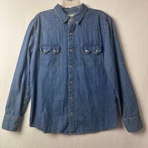 Levi's shirt men L Denim Sawtooth Pockets Pearl Snap Western Cowboy dark‎ wash
